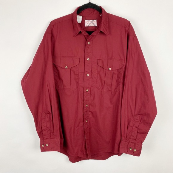 CC Filson Mens Burgundy Cotton Long Sleeve Work Shirt Made in USA Large Vintage